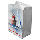 Birthday Red Michigan Lighthouder met Sailboot Medium Cadeauzakje (Voorkant Gekanteld)