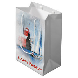 Birthday Red Michigan Lighthouder met Sailboot Medium Cadeauzakje