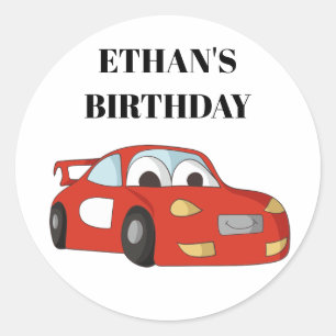 Birthday Red Race Car Ronde Sticker