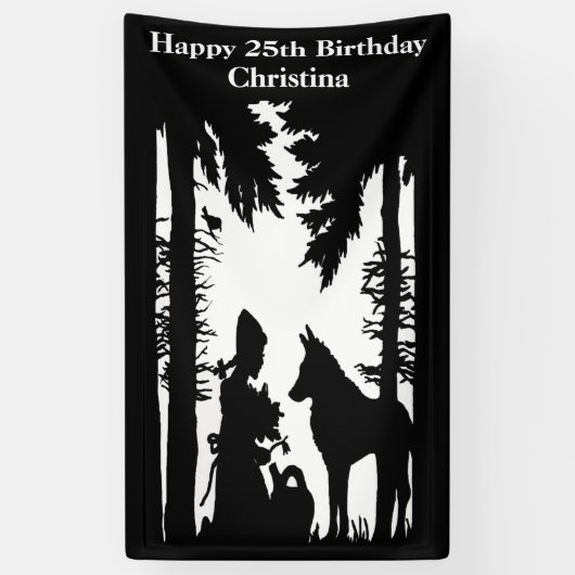 Birthday Red Riding Hood Wolf Black Silhouette Spandoek (Verticaal)