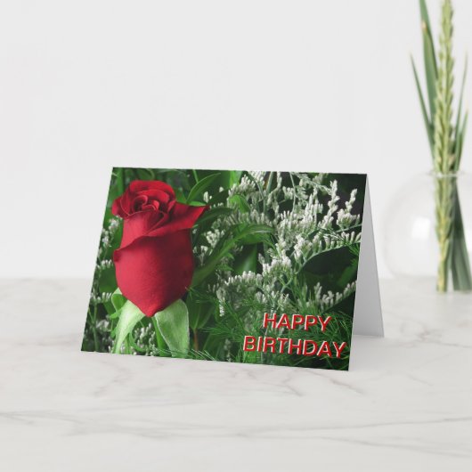 Birthday Red Rose Bud Kaart (Voorkant)