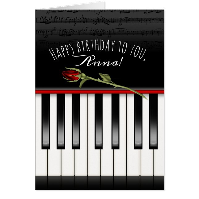 birthday red rose on piano keyboard with name (Voorkant)