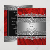 Birthday Red Silk Silver Black Diamond Kaart (Voorkant / Achterkant)