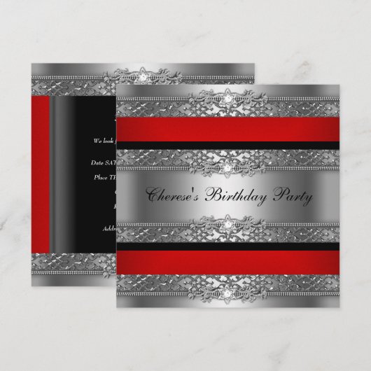 Birthday Red Silver Black Diamond Kaart (Voorkant / Achterkant)