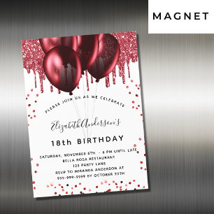 Birthday red white glitter ballons luxe magnetische uitnodiging