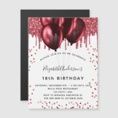 Birthday red white glitter ballons luxe magnetische uitnodiging (Voorkant / Achterkant)