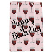 Birthday Red Wine on roze medium Gift Bag Cadeauzakje (Voorkant)