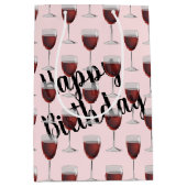Birthday Red Wine on roze medium Gift Bag Medium Cadeauzakje (Voorkant)