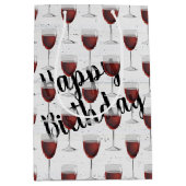 Birthday Red Wine on Whitewash Wood Medium Cadeauzakje (Voorkant)