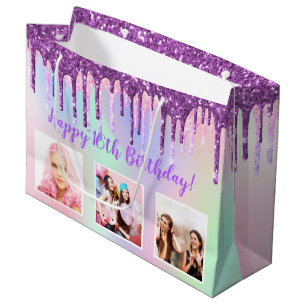 Birthday regenboog paarse glitter druist aangepast groot cadeauzakje