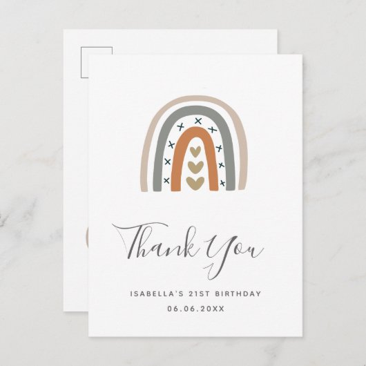 Birthday regenboog roos goud grijs wit dank u briefkaart (Voorkant / Achterkant)