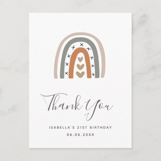 Birthday regenboog roos goud grijs wit dank u briefkaart (Voorkant)