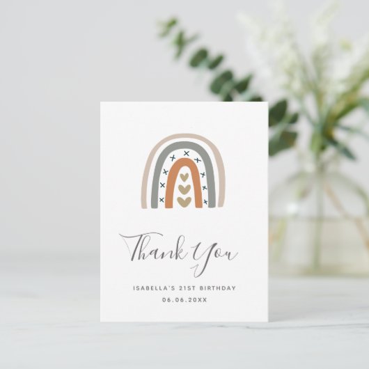Birthday regenboog roos goud grijs wit dank u briefkaart (Staand voorkant)