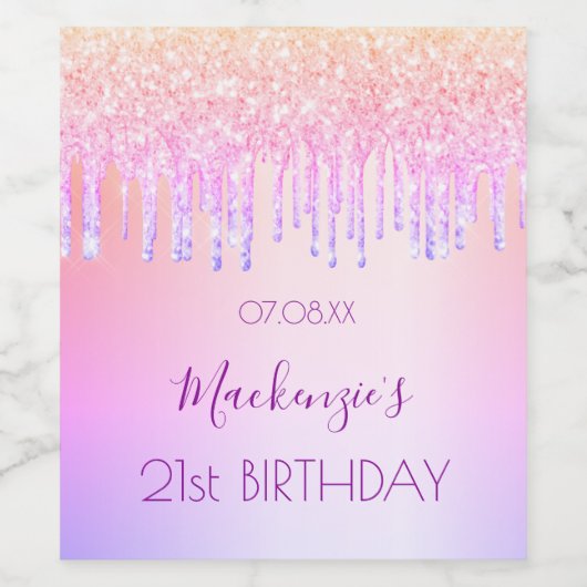 Birthday regenboog roos goudglitter roze vonk wijn etiket (Enkel label)