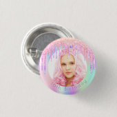 Birthday regenbooglitter druist aangepaste foto ro ronde button 3,2 cm (Voorkant /achterkant)