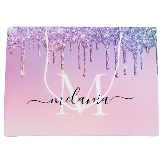 Birthday regenbooglitter druist monogram pastel groot cadeauzakje (Voorkant)