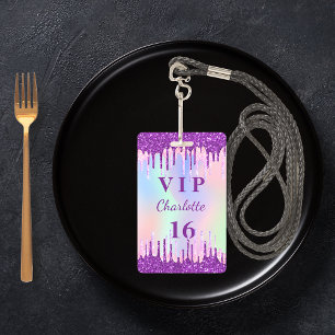 Birthday regenbooglitter paarse VIP-uitnodiging Badge