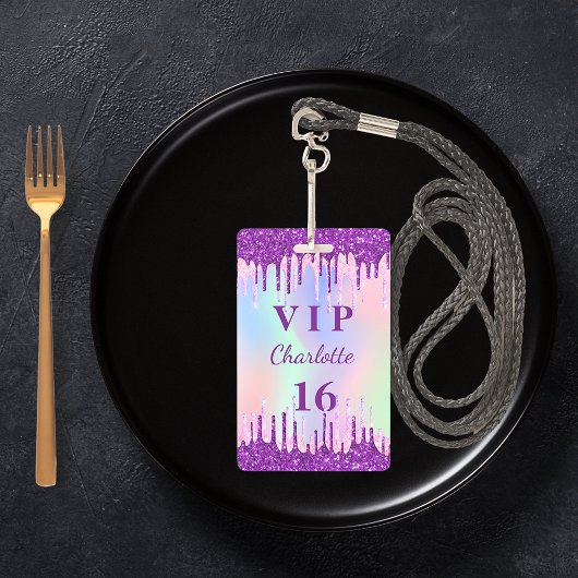 Birthday regenbooglitter paarse VIP-uitnodiging Badge