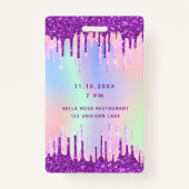 Birthday regenbooglitter paarse VIP-uitnodiging Badge (Achterkant)