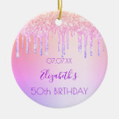 Birthday regenbooglitter roze paars 50 sparkle keramisch ornament (Voorkant)