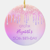 Birthday regenbooglitter roze paars 50 sparkle keramisch ornament (Achterkant)