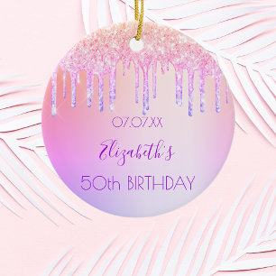 Birthday regenbooglitter roze paars 50 sparkle keramisch ornament
