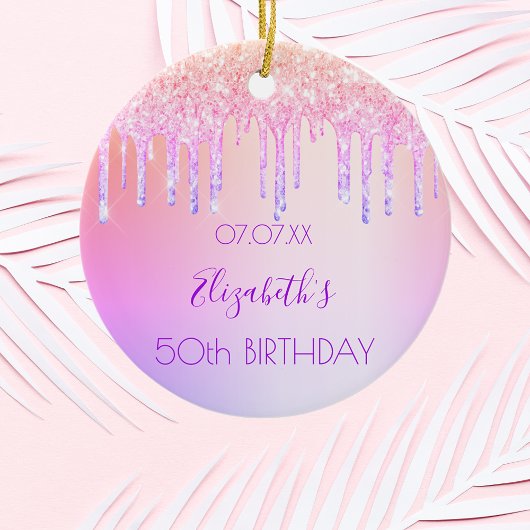 Birthday regenbooglitter roze paars 50 sparkle keramisch ornament