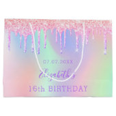Birthday regenboogroze glitter druppelt monogram groot cadeauzakje (Achterkant)