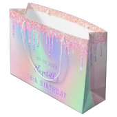 Birthday regenboogroze glitter druppelt monogram groot cadeauzakje (Achterkant Gekanteld)