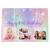 Birthday regenboogroze glitter paarse aangepaste f groot cadeauzakje (Voorkant)