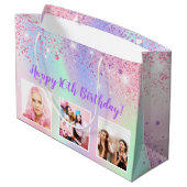 Birthday regenboogroze glitter paarse aangepaste f groot cadeauzakje (Achterkant Gekanteld)