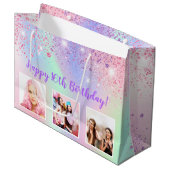 Birthday regenboogroze glitter paarse aangepaste f groot cadeauzakje (Voorkant Gekanteld)