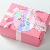 Birthday regenboogroze glitter stof kussen ronde sticker