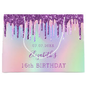 Birthday regenboogzang paarse glitter druist monog groot cadeauzakje (Voorkant)