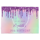 Birthday regenboogzang paarse glitter druist monog groot cadeauzakje (Achterkant)