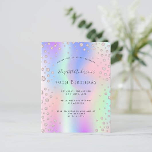 Birthday regenbow roos gouddiamantroze uitnodiging (Staand voorkant)