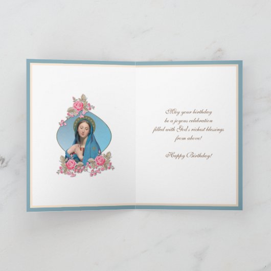 Birthday Religieuze Vriend Maagd Mary Rozen Kaart (Binnen)
