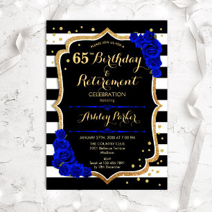 Birthday & Retirement Black Royal Blue Gold Kaart