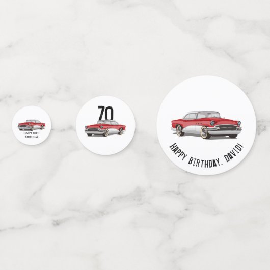 Birthday Retro Red en White Buick Confetti (Voorkanten)