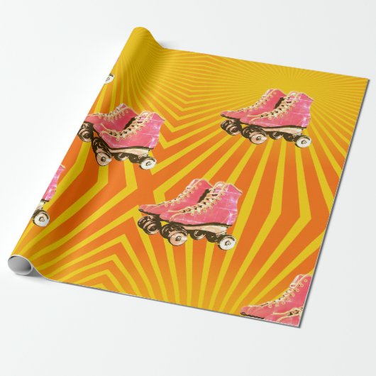 Birthday Retro Roller Schaats Oranje Sunbeam  Cadeaupapier (Uitgerold)