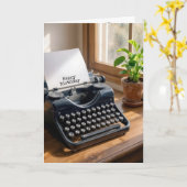 Birthday Retro Typewriter by a Window Kaart (Gele Bloem)