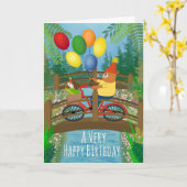 Birthday Riding Bike in Park with Balloons Kaart (Gele Bloem)