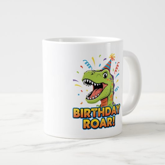 Birthday Roar Cute Dinosaur Birthday Party Design Grote Koffiekop (Voorkant rechts)