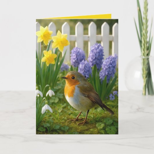 Birthday Robin in a Springtime Garden Kaart (Voorkant)