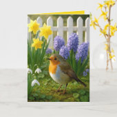 Birthday Robin in a Springtime Garden Kaart (Gele Bloem)