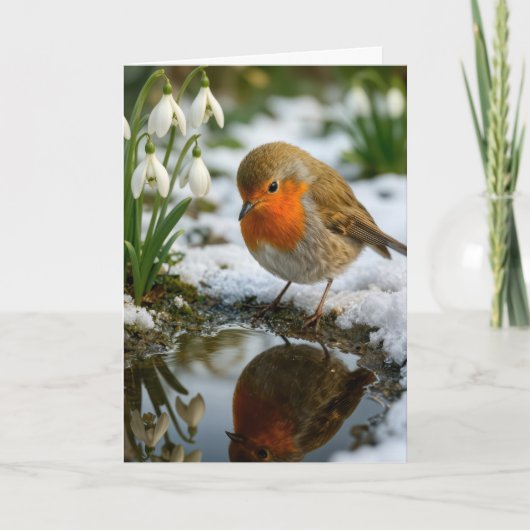 Birthday Robin with Snowdrops Kaart (Voorkant)