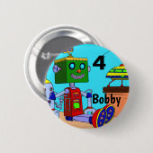 Birthday Robot Button Pin Custom AGE NAME (Voorkant /achterkant)