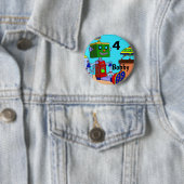 Birthday Robot Button Pin Custom AGE NAME (In situ)