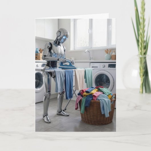 Birthday Robot Ironing Clothes Kaart (Voorkant)