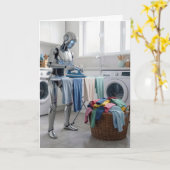 Birthday Robot Ironing Clothes Kaart (Gele Bloem)